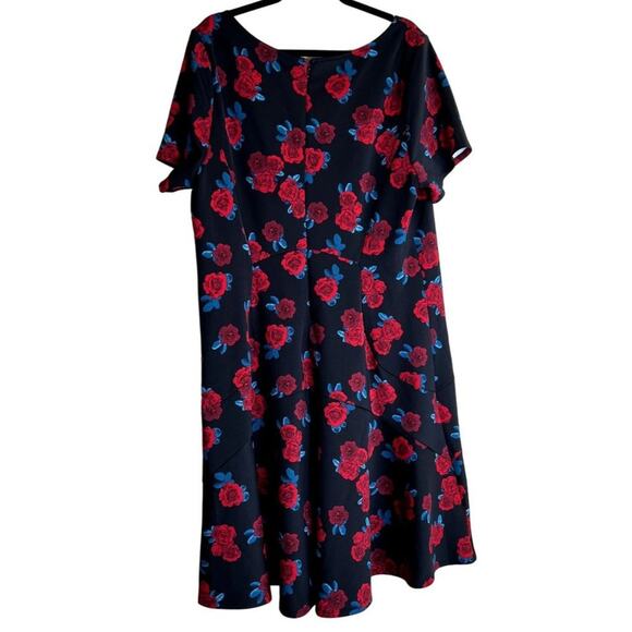 Lane Bryant Fit & Flare Dress Women 20 Retro Pin Up Short sleeves Roses Floral - Picture 3 of 11